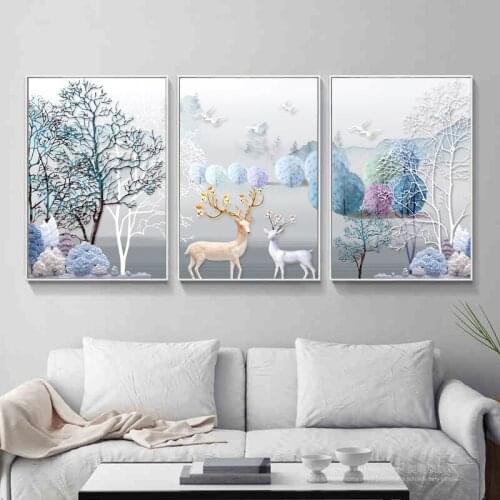 3pcs/set New Style Cross Stitch Painting Line Embroidery Great Wealth Elk European Style Embroidery Deer DIY Wall Painting Decor