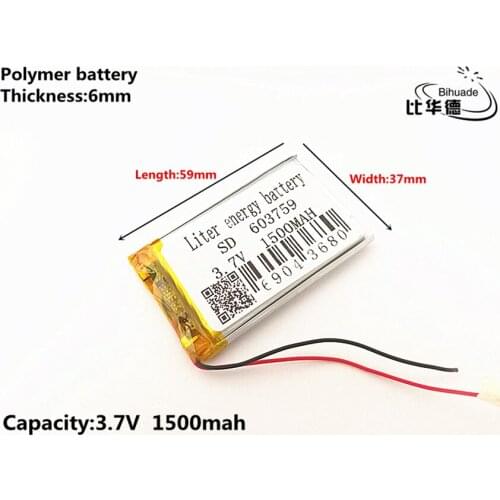 5pcs/lot 3.7V 1500mAH 603759 Polymer lithium ion / Li-ion battery for TOY mp3 mp4