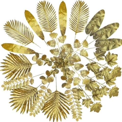 5 Golden Home Garden Fake Leaves Decor Silk Artificial Plant Tropical Palm Tree Leaves Wedding Event Party Decorations Supplies