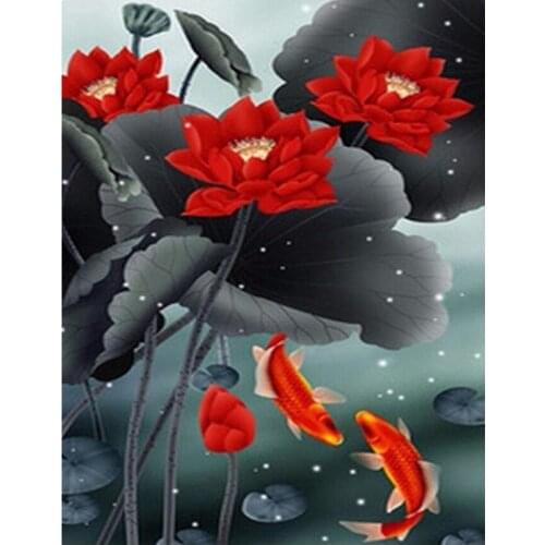 5D DIY Diamond Koi and Lotus 3D Full Square Round Drill Embroidery diamond Cross Stitch Mosaic Rhinestone Painting Decor home