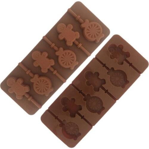6 cavity gingerbread man candy silicone lollipop mold diy mold with 6 sticks silicone baking mold