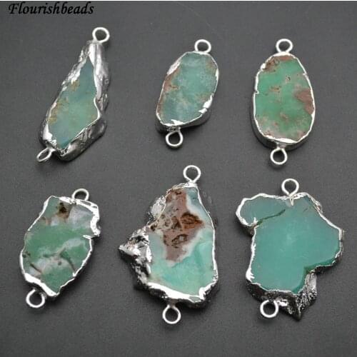 6pc Natural Green Australia Jade Two Loops Flat Oval Stone Pendant Jewerly Connectors