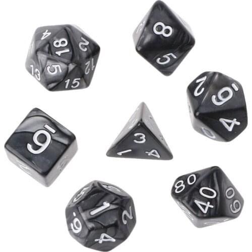 7Pcs Polyhedral Dice White Numbers For Dragon Pathfinder D20 D12 2xD10 D8 D6 D4