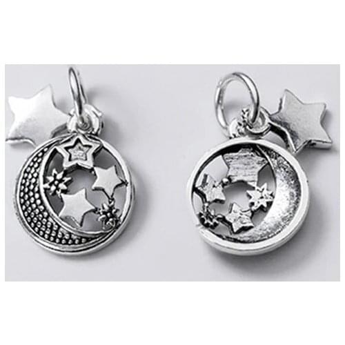 925 Sterling Silver Hollow Pretty Moon&Star Necklace Charms DIY Fancy Jewelry Findings Deocration S925 Silver Romantic Pendant