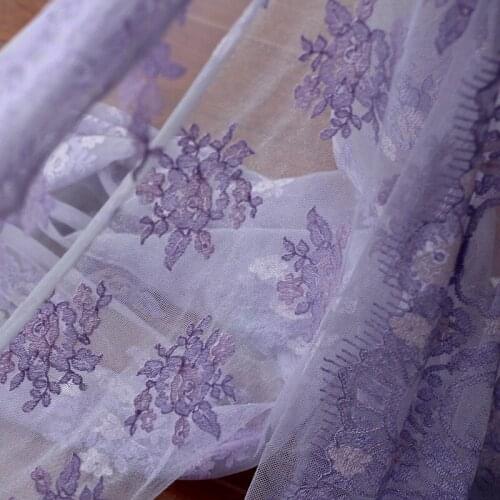 Free shipping purple High-end luxury Vintage Embroidered Lace Fabric with floral , Wedding Gown Lace Fabric