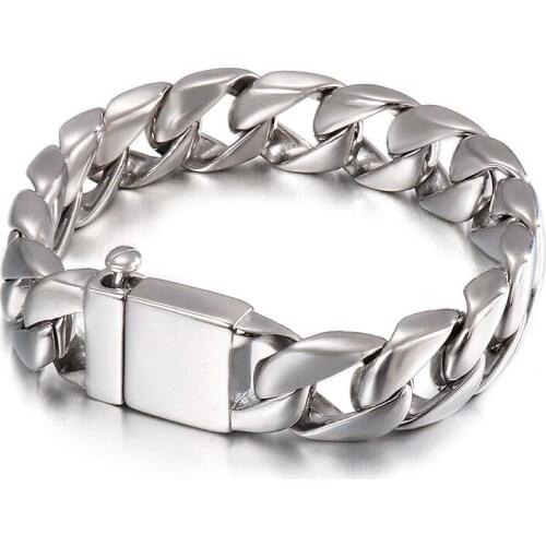 8 inch 15mm Silver/ Gold Tone Polished Fashion Personality Titanium steel Smooth Bracelet Stainless Steel Trendy Mens Jewelry