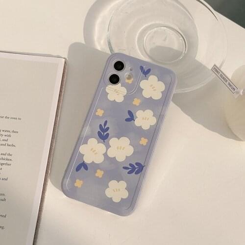 Retro Sweet White flowers painting Japanese Phone Case For iPhone 11 12 Pro Max Xr Xs Max 7 8 Plus X 7Plus case Cute Soft Cover