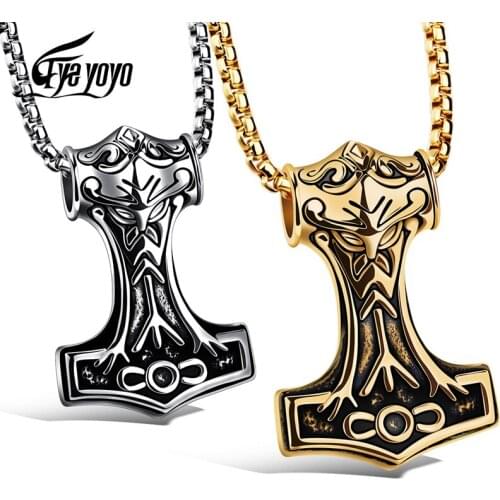 EyeYoYo Thor Hammer Necklace MJOLNIR NORSE VIKING GOD Pendant Thors MYTHOLOGY New Pendant Jewelry For Men Gifts