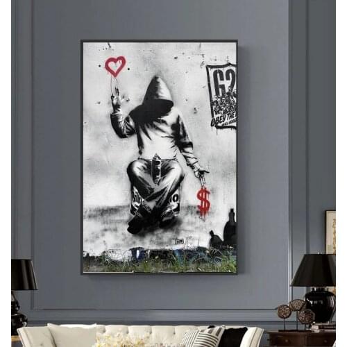 Banksy Love Over Money Graffiti Street Art Canvas Painting Abstract Posters and Prints Wall Pictures for Living Room Home Decor