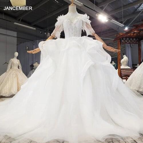 HTL1735 Beautifully Applique Wedding Dress 2020 Plus Size Lace Up Back High Neck Half Sleeve свадеьное платье