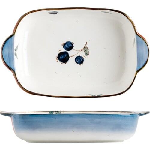 Microwavable hand painted ceramic web celebrity cutlery plate fruit salad plate double ear cheese casseroles