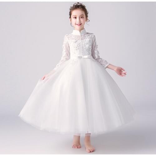2019 New Fashion Lace Flower Girl Dresses Soft Tulle Kids Gowns Girl Prom Pageant Dresses Button