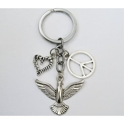 Dove Pendant Keychain Love Graphic Peace Sign Keychain Global Peace Lovers Gift Jewelry Friendship Keychain