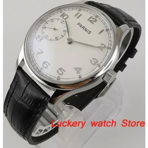 Parnis 44mm Manual mechanical watch white dial 17 jewels 6497 hand winding movement Men watches PM14