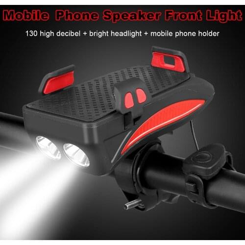 Multi-function Bicycle Light USB Rechargeable LED Bike Head Lamp Bike Horn Phone Holder Powerbank 4 in 1 MTB Cycling Front Light
