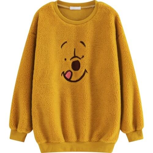 Korean Fashion Womens Pullovers Casual O-neck Long-sleeved Print Fleece Warm Sweatshirts Sweet Ladies Tops Hoodies