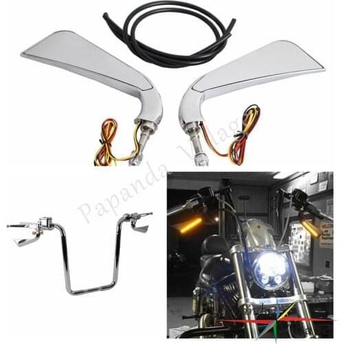 Aluminum Chrome Motorcycle Adjustable Amber LED Running Turn Signal Side Mirrors 5/16" bolt for Harley Sportster Softail