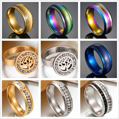 Men Women Rainbow Colorful Ring Round Engagement Wedding Stainless Steel Crystal Trendy Band Lesbian & Gay Couple Rings Jewelry