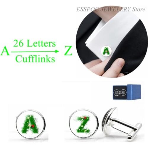 26 Letters Men Symbol Style Suits Shirt Cuff Print Letter Cufflinks Glass Cabochon Dome Jewelry Wedding Cuff Accessories Gift