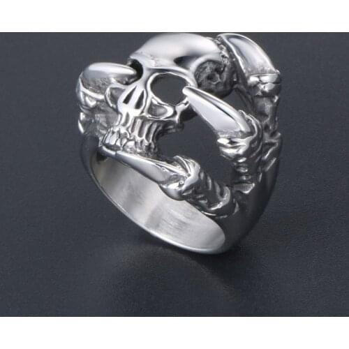 Retro Skull Devils Claw Ring Silver Color Titanium Steel Ring Mens Motorcycle Party Ring Hip Hop Gothic Domineering Jewelry