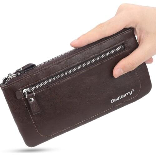 Baellerry Top-quality Leather Card Holder Luxury Brand Men Wallet Long Clutch Purses Fashion High Capacity Business Slim Wallet