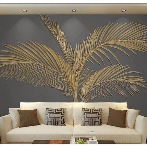 Custom Photo Wallpaper 3D Creative Leaves Golden Relief Lines Art Mural Wall Painting Study Living Room Sofa TV Background Wall