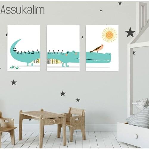 Nursery Wall Art Posters Cartoon Prints Canvas Painting Crocodile Art Print Bird Poster Nordic Wall Picture Baby Kids Room Decor