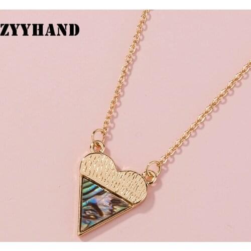Natural Abalone Shelll Women Pendant Necklace Heart Shape Golden Color Cross Chain Girl Simple Anniversary Jewelry
