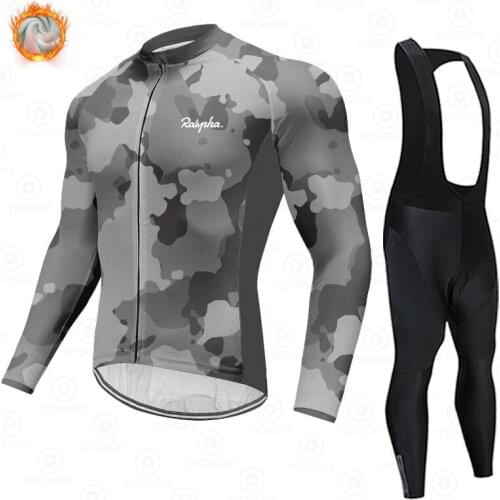 Warm 2022 NEW Winter Thermal Fleece Cycling Clothes Ralvpha Men Jersey Suit Outdoor Riding Bike MTB Clothing Bib Pants Set