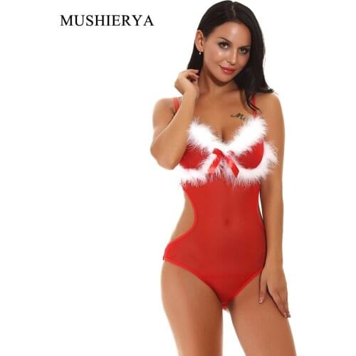 MUSHIERYA New Arrival Sexy Lingerie Plus Size Women Red Christmas Underwear Sleepwear Transparent Erotic Lingerie Sexy Body Suit