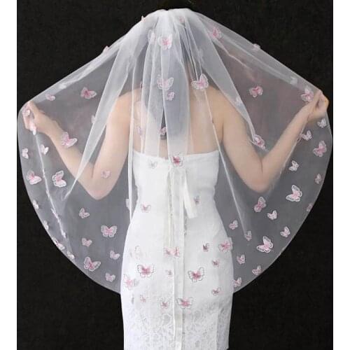 One Layer Veil With Comb Wedding Veil Solid Color Butterfly Bridal Veils Raw Edge White Ivory Sweet Bridal Veils