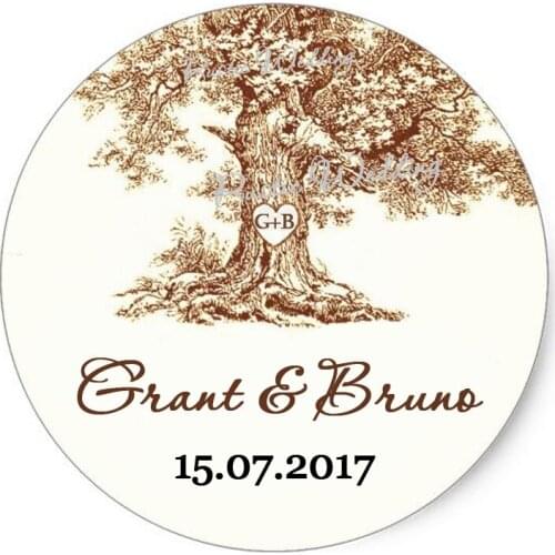 Personalized Circle Round Stickers -The Tree Wedding Collection Classic Custom Round Sticker,Labels ,Customized Name and Date