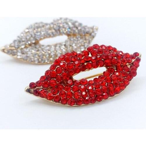 Sexy Elegant Women Crystal Lips Costume Brooches Creative Kiss Pin Costume Brooches Creative Kiss Pin Jewelry Dropshipping