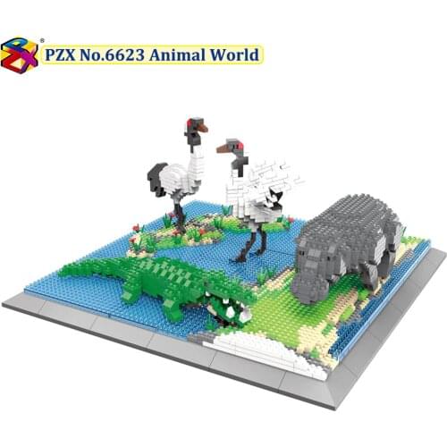 PZX Diamond Bricks Animal World Model Set Hippo Crocodile Crane Micro Mini Building Blocks Set 1860Pcs Toys Gifts for Kids