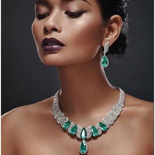 HIBRIDE Luxury 2pcs Bridal Zirconia Jewelry Sets for Women Nigeria Wedding Neckalce Earring Set Costum Jewelry 2020 N-1656