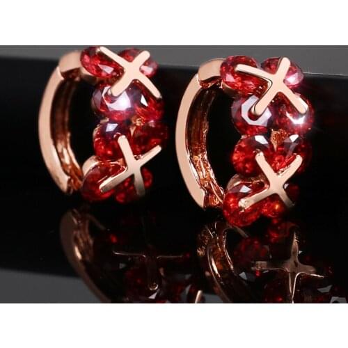 Luxury Red Cubic Zircon Crystal Stud Earrings Women Brincos Multilayer Rhinestone Crystal Earrings for Girls Cute Jewelry