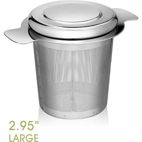 LHS Tea Filter Strainer Loose Leaf Tea Infuser Reusable Stainless Steel Metal Mesh Basket with Lid Handle Fit Most Pots Cups