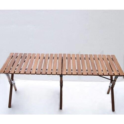 Outdoor Folding Egg Roll Table Portable Foldable Camping Picnic Black Walnut Wood Desk for Hiking a Road Trip 120CM