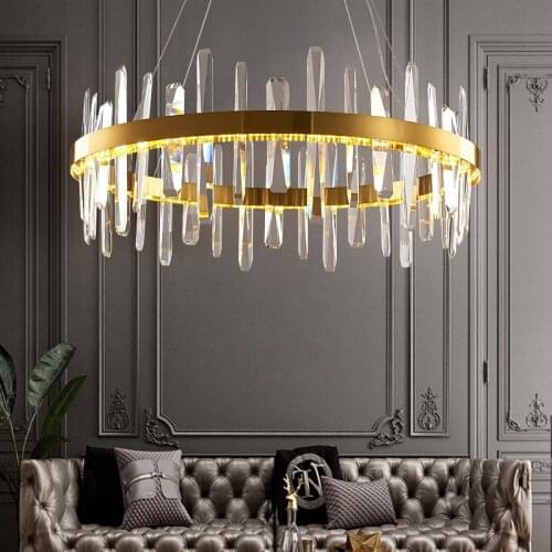 Modern Crystal Chandelier Led Remote Control Dimming Round Living Room Lamp Rectangular Dining Chandelier Home Lighting