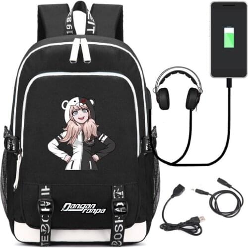 USB Charging Headphone jack Backpack School Bags Mochila Laptop Backpack Schoolbag anime Danganronpa Printing backpack