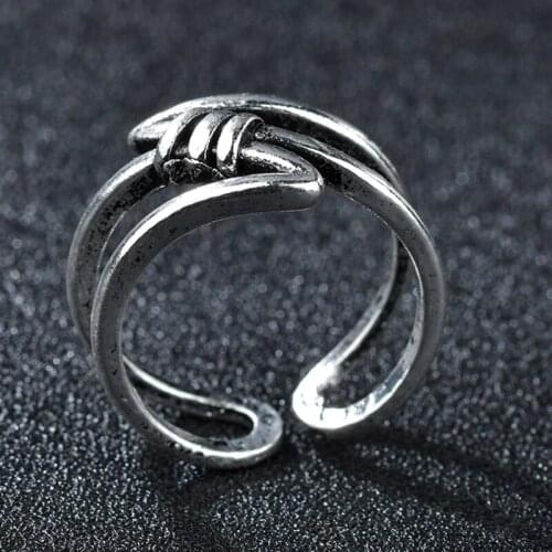 Punk Ancient Silver Color Happy Twist Open Rings for Women Jewelry Christmas Gift Adjustable Stackable Knot Twisted Ring Fashion