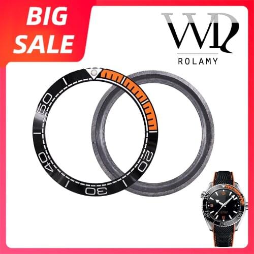 Rolamy TOP Watch Bezel Ceramic Black Orange Silver Writing 41.5mm outside For Omega SEAMASTER PLANET OCEAN 600M COLLECTION