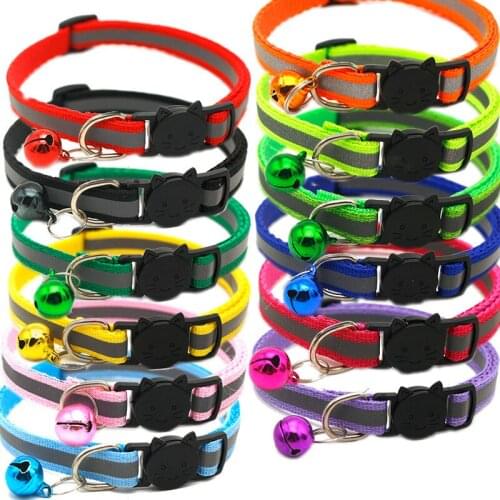 Colorful Reflective Pet Supplies Cat Collar With Bell Adjustable Buckle Collar Cat Accessories Collar Small Dog