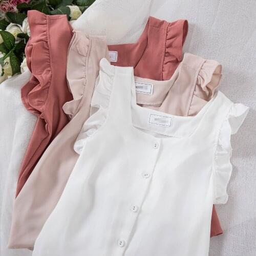 2020 Womens Summer Ruffled Short Blouse Boho Shirt Blusas Square Collar Chiffon Sleeveless Blouses