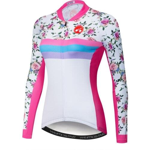 Women Cycling Jersey Long Sleeve maillot ciclismo hombre Winter Thermal Fleece MTB bike Wear shirt Cycle Clothing Flower