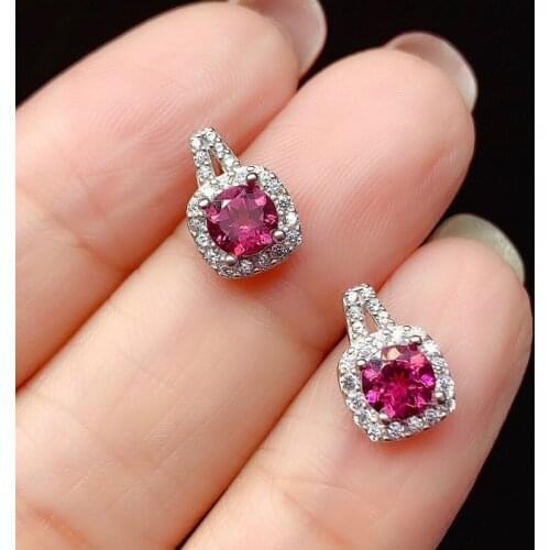 2021 New Arrival Fashion Luxury 925 Sterling Silver Natural Rubellite Stud Earings for Women Valentines Day Wedding Gift