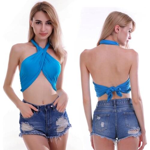 New Halter Sexy Strapless Wrap Crop Tops Women Strappy Cross Over Front Cut Out Tank Top Cropped Underwear Vest Top Streetwear