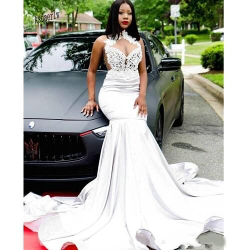 Keyhole Neck Mermaid Prom Dress 2020 Lace Beaded Long Prom Gowns Silver Formal Evening Party Dress robes de soirée