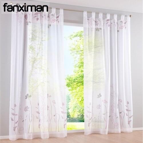 1 PCeautiful Hand Painted Flower Curtain Pastoral Style Tab Top Sheer Voile Window Screening Drapes Balcony Curtains