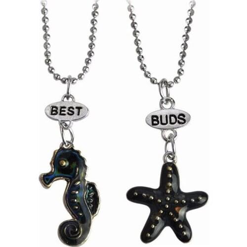 Children Best Friends Forever Cute Black Starfish Hippocampal Pendant BFF 2 Necklace Friendship Jewelry Gifts For Kids 10 Set